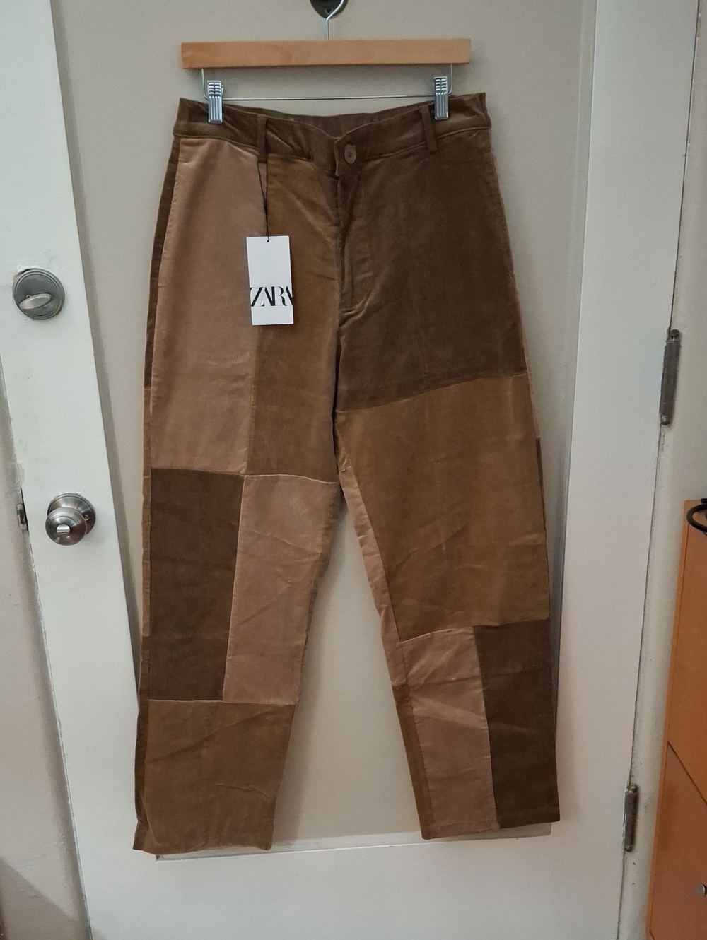 NWT ZARA Brown Patchwork Corduroy Men's Pants Size 32_1